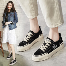 惜蕾 帆布鞋女低帮女鞋韩版百搭透气学生ins网红休闲鞋女平底防滑透气潮鞋港风运动板鞋女 黑色 37