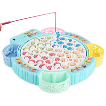 儿童玩具电动旋转钓鱼玩具 磁性钓鱼盘鱼池宝宝益智早教玩具1-3-6岁男孩女孩礼物 393蓝色(45鱼4竿) 【赠电池】带3节5号普通电池