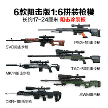 儿童1/6拼装4D枪模展示架拼装绝地求生AK47军事玩具 6款涂装版阻击枪(F套餐) 1:6枪模