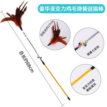 猫玩具自嗨逗猫棒耐咬羽毛铃铛逗猫玩具小猫猫薄荷球猫咪用品 【豪华款】亚克力弹簧杆【彩色羽毛】