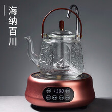 容山堂山峦玻璃煮茶器电陶炉大号耐热烧水壶普洱蒸泡茶壶提梁茶具 海纳百川茶壶+小圆古铜电陶炉