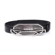 送男友 范思哲 VERSACE 男士黑色皮革银色镂空板扣皮带腰带礼盒 DCU7980 DVTP1 D41IP 95cm