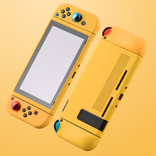 switch保护套硅胶  任天堂switch保护套硅胶ns配件透明外壳续航版游戏机手柄分体软壳 升级黄色软壳带摇杆帽+钢化膜