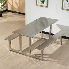 顺心特价不锈钢餐桌椅学校食堂餐厅不锈钢餐桌小吃店快餐连体桌椅4人6人8人位员工组合餐桌 六人位全不锈钢款(不锈钢横梁)