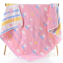 婴儿浴巾全棉3层 6层纱布儿童被洗澡巾超柔新生儿包被夏季薄盖毯婴儿居家婴童睡袋新款 六层小猪佩奇粉色 110*110cm