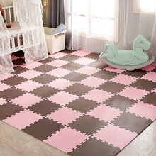 明德 厂家直发 泡沫拼接地垫爬行垫爬爬垫拼图垫子地板垫子素面十字纹防滑环保婴儿玩具 粉色+咖啡色 30*30*1.0cm（18片+18个边条）