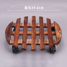 尚洋 木质移动托盘滚轮花盆托盘底座方形圆形花托花架带万向轮原木色白色碳化色自营 黑轮圆形移动托盘35CM