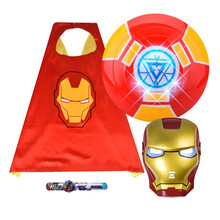 钢铁侠儿童发光面具穿戴cos装扮手套发射披风套装万圣节玩具 面具+披风+盾牌