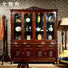 允典红木家具非洲花梨（学名：刺猬紫檀）达芬奇08四门酒柜  欧式宫廷 酒橱  全实木  咖啡色 4门