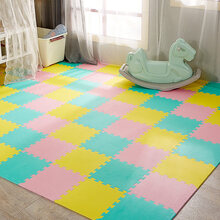 明德 厂家直发 泡沫拼接地垫爬行垫爬爬垫拼图垫子地板垫子素面十字纹防滑环保婴儿玩具 绿色+黄色+粉色 30*30*1.0cm（16片+16个边条）