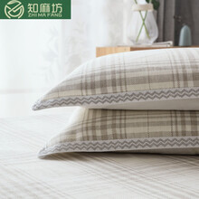 知麻坊100%纯亚麻枕巾加厚清爽透气不沾身吸汗一对2条装双面用四季简约包边格子枕头巾可水洗加大 双经双纬枕巾一对装50×80cm
