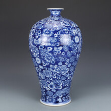 【芠拉】大清乾隆青花万花梅瓶 仿古瓷器古董古玩收藏真品包老保真摆件
