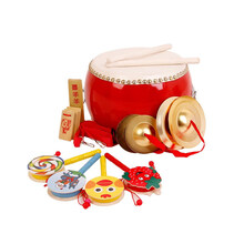 5 6 7 8 9 10牛皮鼓 红锣鼔 儿童鼓 幼儿园腰鼓 大鼓 流行传统花鼓敲打击乐器 16寸牛皮鼓52*25CM