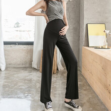 米度丽孕妇裤子夏季外穿潮妈打底裤阔腿裤直筒瑜伽裤春夏薄款九分裤春装 5759 活性黑 L码