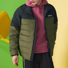 阿迪达斯 （adidas）羽绒服男装新款运动服户外防风保暖夹克舒适连帽外套 H45233黑绿拼接 S