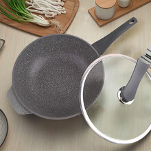 左家右厨 32cm麦饭石色涂层炒锅少油少烟不粘锅导热快聚能底炒菜锅电磁炉燃气通用 32CM