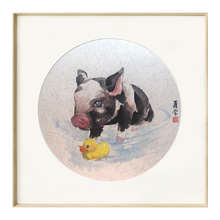 墨斗鱼 夏莹莹纸本水墨画国画原作《温柔猪》 客厅装饰画沙发背景墙壁画新中式轻奢挂画现代简约餐厅