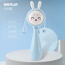 婴儿玩具音乐拨浪鼓0-1岁宝宝早教益智安抚玩具新生婴儿手摇铃3-6-12月男孩女孩玩具礼物 可咬牙胶拨浪鼓-蓝【带音乐灯光】