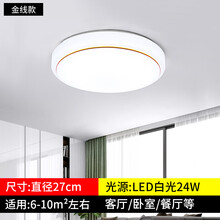 led吸顶灯圆形卧室灯现代简约客厅灯卫生间过道走廊厨房阳台灯具 金线27cm/白光24W