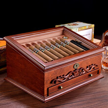 CIGARLOONG茄龍古巴哈瓦那复古雪茄盒雪茄保湿盒雪茄柜保湿雪茄专用雪松木盒30支装 褐色