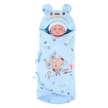 比多乐 鼠年婴儿抱被睡袋纯棉春秋新生儿襁褓包被宝宝抱毯睡袋两用秋冬 鼠年大吉-蓝色-春夏夹薄棉