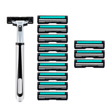 爵士狼旋转手动剃须刀 男士手动刮胡刀双层刀片老式胡须刀通用刀架2层刀头刮胡子刀片 剃毛刀剃腿毛 1刀架+12刀头