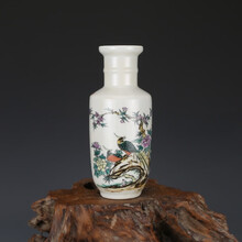 【芠拉】民国粉彩花鸟纹棒槌瓶 仿古瓷器古董真品古玩收藏景德镇瓷器