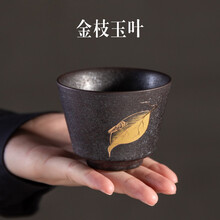 容山堂景致金枝玉叶银斑釉盖碗茶杯大号复古家用泡茶功夫茶具套装 金枝玉叶银斑描金茶杯-碗杯