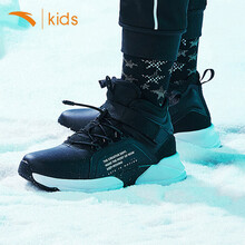 安踏童鞋男中大童运动鞋2021冬季新款加绒保暖棉鞋休闲鞋跑步鞋子男 黑/安踏白 33