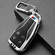 适用于红旗HS5钥匙套专用19款一汽红旗HS7钥匙包H9 H5汽车钥匙壳扣高档男 A款喇叭3D按键加皮-银色-四代扣款