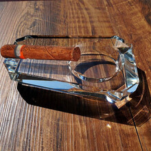 雪茄烟灰缸 个性创意时尚客厅KTV人造水晶玻璃烟灰缸古巴 送老外男生实用礼品透明烟缸 透明