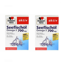 JD物流 Doppelherz德国进口双芯心DHA深海鱼油omega-3儿童青少年成年人中老年人鱼油 超市版 深海鱼油700 120粒X2盒 德国直邮原装进口