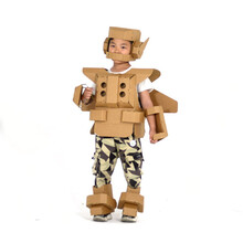 闪电客 折纸恐龙儿童瓦楞纸房子涂鸦包创意手工制作DIY子色拼插玩具游戏屋 男孩款盔甲