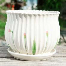 花盆陶瓷批发带托盘大号特大号桌面阳台室内个性创意简约小号绿萝塑料中等绿植物多肉花盆栽 S1草花单个 大