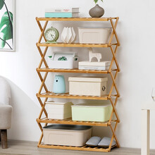 木马人简易落地厨房多层免安装置物架微波炉架室内卫生间储物架家用仓储货物架客厅收纳架卧室架子阳台转角柜 【免安装 可折叠】原色-六层70长