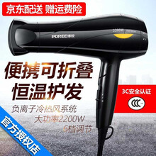 博锐电吹风 家用大功率吹风筒旅行可折叠便携式吹风机冷热风理发店专业发廊1610随机发 标配黑色+平头梳+尖尾梳