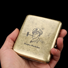 顶辉青铜色20支烟盒超薄老式复古翻盖烟盒刻字/订制签名烟盒20支装整包 麦克阿瑟