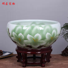 景德镇陶瓷鱼缸大号养鱼盆荷花缸乌龟缸碗莲睡莲盆客厅风水金鱼缸 玉兰特大号直径50cm【六件套】