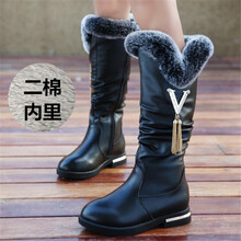 女童公主靴子秋冬中大童加绒高筒靴小女孩秋冬棉鞋儿童雪地靴 黑色二棉 36码/鞋内长22.5cm