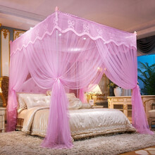 方顶蚊帐1.5米/1.8米三开门宫廷落地蚊帐公主风帐子加粗不锈铁立柱支架 88286巴黎之恋-公主粉 1.8*2.0米床-25mm加粗杆
