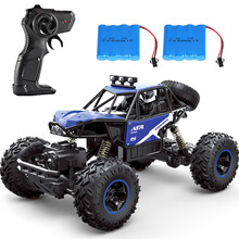 【合金外壳+备用电池】儿童玩具遥控汽车充电越野车大脚车超大耐摔电动四驱赛车模型男孩3-12岁生日礼物 炫蓝色充电版【合金外壳越野车+终身保修】双电