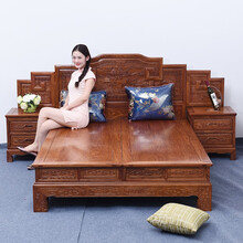 九鲤王府红木家具非洲花梨（学名：刺猬紫檀）实木1.5/1.8米双人床高低床中式婚床主卧床榻 高低床：长150*宽205*总高115(床高41)