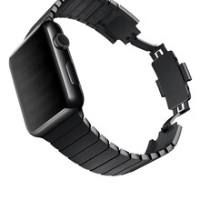 【送膜+壳】 苹果手表金属表带链式钢带 适用于watch3/iwatch2手表3三代42mm 42mm-黑色