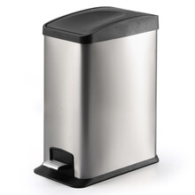 Snughome 垃圾桶脚踏家用大号小卫生间厨房客厅厕所创意有翻盖长方形不锈钢垃圾桶 砂光银12L