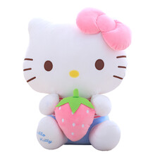 HelloKitty公仔大号哈喽keiti毛绒玩具抱枕大娃娃玩偶布偶布娃娃女生睡觉生日礼物七夕节礼物 抱草莓蓝色KT 12寸约30厘米