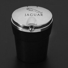 适用于捷豹XEL F-PACE XFL XJ车载烟灰缸车用带LED灯盖金属汽车专用烟灰缸 捷豹标/黑色