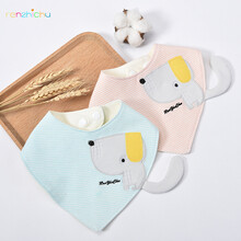 人之初 3条装婴儿口水巾三角巾春夏男女宝宝纯棉围嘴双层按扣儿童加厚头巾新生儿围巾围兜 卡其色