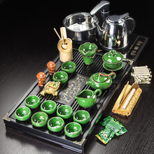 祥业 茶具套装功夫茶具紫砂汝窑柴烧整套实木茶盘茶海茶壶家用办公四合一电热磁炉 03马到成功茶盘+经典冰裂茶具+电器 39件