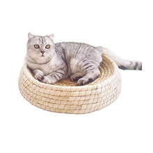 草编猫窝四季通用夏季凉爽降温猫咪用品幼猫垫子夏天透气圆 40cm-大猫窝 纯手工编织