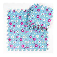 明德 泡沫地垫家用客厅卧室田园风覆膜碎花点点图案EVA爬行垫拼接垫子木纹草坪纹送边条30cm9片 蓝色太阳花 60*60*1cm(4片装送8原配边条)